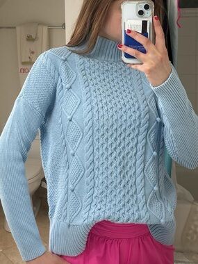 J. Crew Baby Blue Cable Knit Mock Neck Sweater